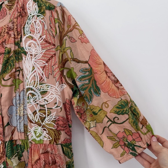 Soft Surroundings Bellicia Floral Embroidered Midi Dress Women's Size Large Pink - Picture 4 of 10